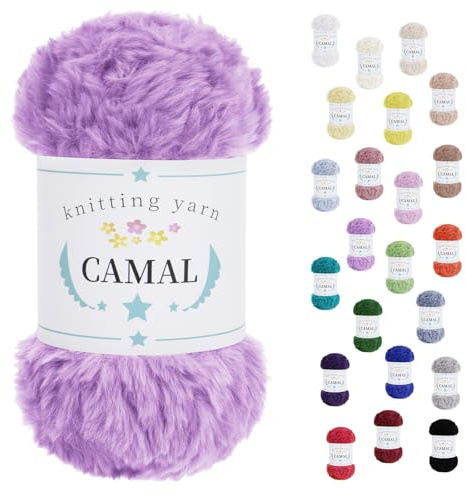 CAMAL Laine à Tricoter, 100g Fil de Fausse Fourrure Velours Fil Crochet Duveteux Pelote de Laine Velours pour Crochet Couverture, Chapeau, Poupées, Châles - 60m (Violet clair)