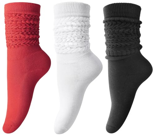 DRESHOW 3 Paar Damen Slouch Socken Extra Lange Scrunch Kniehohe Stiefelsocken Weiche Scrunch Socken Stricken Baumwolle Knie hoch Stiefelsocken
