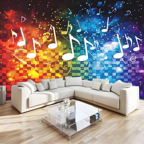 PLEETS Mural Wallpaper Music Instrument Notes Wall Murals Non-Woven 3D Wall Art Photo Wallpaper Modern Living Room Bedroom Restaurant Background Wall Paintings 350 x 256 cm