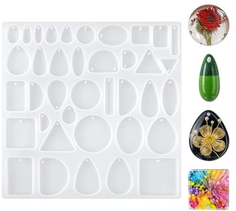 38 Cavity Resin Moulds Silicone Moulds for Resin Hanging Hole Resin Kits for Beginners Jewellery Making Kit Crafts for Earring Pendant Jewelry Necklace Bookmark Keychains Making