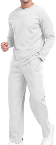 KUYIGO Herren-Trainingsanzüge mit Rundhalsausschnitt, 2-teiliges Outfit, Langarm-Pullover, Trainingsanzug-Set, Sweatshirt und Jogginghose, Waffel-Top, Hose, lässiger Sport, Herren-T-Shirt, Sportanzug,