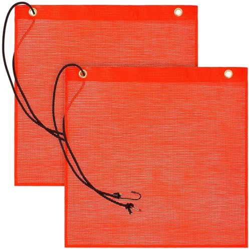 ZKGYUS 2 Stück Rote Fahne Überlänge nach StVo §22, Warnflagge rot, Ladungssicherung, Warnfahne, rote Flagge mit Gummiseil, Mit festem Seil gegen Verlust - 46 x 46 cm
