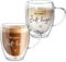 Double Walled Glass Coffee Cups - Thinking of You Gift, Sympathy & Bereavement Gifts - 350ml Insulated Latte Glasses with Handles, Heat Resistant, Set of 2