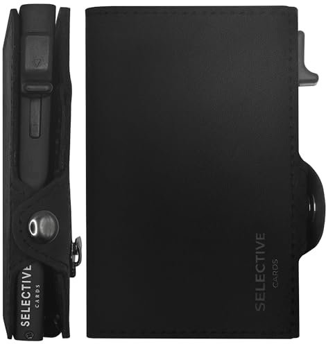 Selective Cards | Portefeuille fin avec clip moneyclip et compartiment à monnaie et protection RFID – Mini portefeuille pour homme et femme – Étui pour cartes de crédit – Petit porte-monnaie, Noir ,