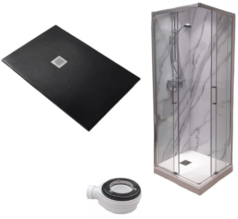 Piatto Doccia 70X70 cm Extra Slim Nero + Box doccia 70x70 cm Alto 200 cm Con Apertura Ad Angolo