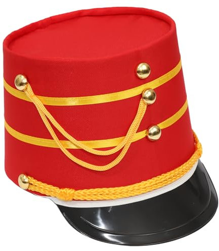 Agoky Kinder Erwachsene Majorettenhut Uniform Mütze Vintage Nussknacker Drummer Hut Marching Band Kopfabdeckung Performance Cosplay Mottoparty Rot M