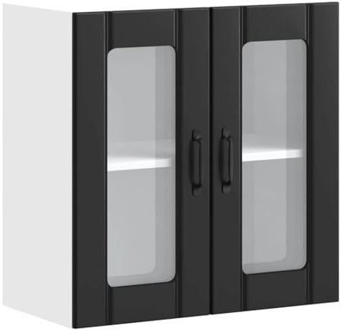vidaXL Küchen-Hängeschrank mit Glastür Lucca Schwarz Holzwerkstoff, Wandschrank Küche, Wandschrank, Oberschrank, Küchenschrank, Hängeschrank