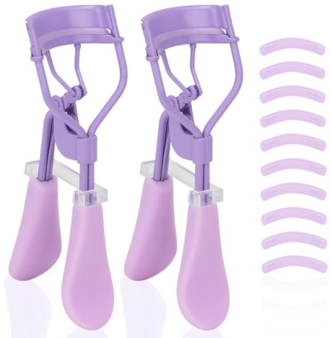 ODELY Wimpernzange mit Pads, Wimpernzange 2 Stück mit 10 extra Silikon Ersatzpads, bequemer Griff für müheloses Locken - Wimpern für die perfekte Augenkontur (Hyazinthe Purple)