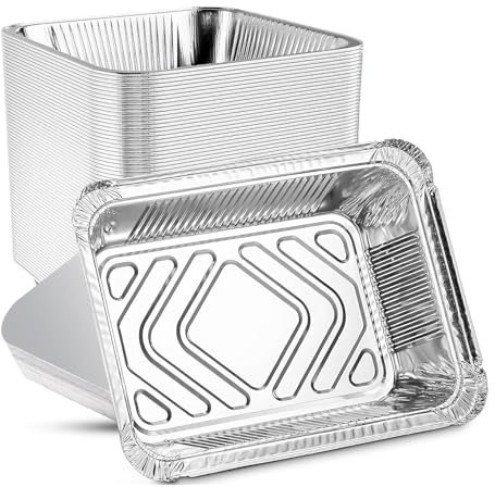 Aluminium Foil Trays with Lids 30 Pack, 15X12x5 cm Rectangular Disposable Tin Foil Containers with Extra Strong Lids, Sturdy Reusable Takeaway Containers for Food Storage, Lunch, Baking and Party