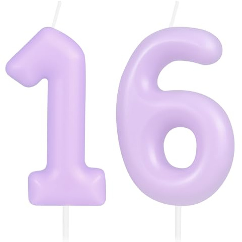 Hongplus Macaron Purple Number 16 Candle, 16 Birthday Candle, Macaron Purple Happy Birthday Candles for Cake, Cake Topper Decorations for Girls Women Pastell Sweet 16 Birthday Party Decorations