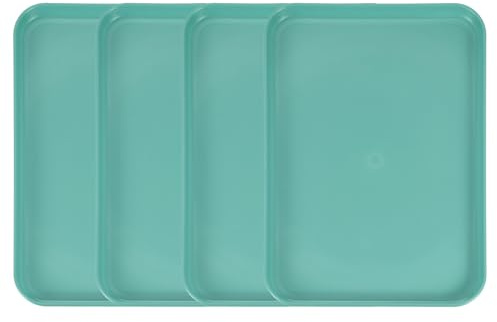 sourcing map 4Pcs Plastic Serving Trays, 12.2 x 8.7 Inch Rectangle Food Serving Cafeteria Trays for Kitchen Restaurant Coffee Fruit Burger Lunch Dessert, Dark Green