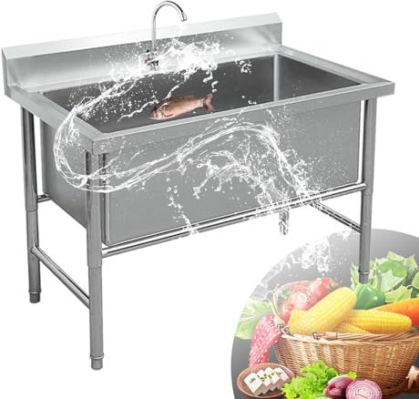 Fregadero de cocina de acero inoxidable 304 de estilo rústico, de un solo seno, para garaje y restaurante.