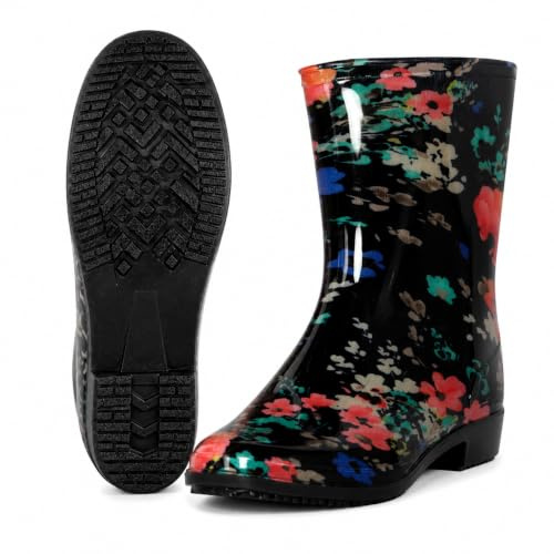 A2Z Ladies Waterproof PVC Rain Boots Stylish Mid Calf Slip On Wellies Wear | Women garden festivals outdoor use tartan dragonfly floral leopard prints shoes adults footwear UK shoe size 3 to 8