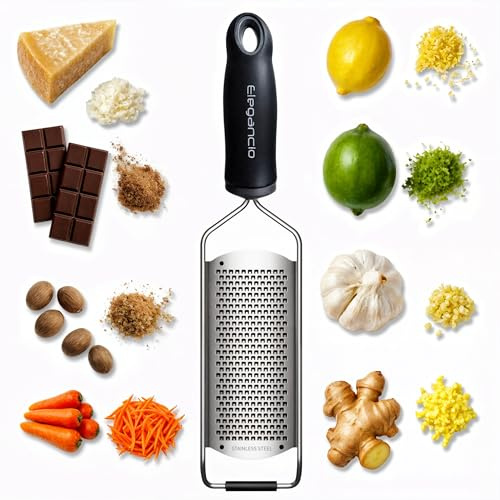 ELEGANCIO Edelstahl Käsereibe + gratis Mini Reibe Parmesanreibe Küchenreibe feine Ingwerreibe Muskatnuß Reibe Multireibe Zitronen Zester Handreibe mit Schutzabdeckung (Schwarz)