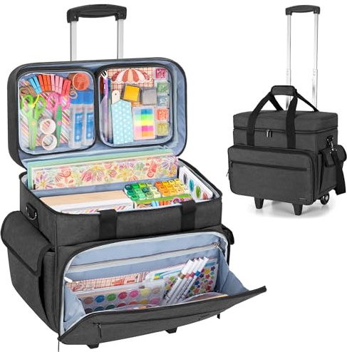 Teamoy Scrapbook Aufbewahrungstasche mit Abnehmbarem Rollen, Schwarz | Scrapbook Tragetasche mit Trolley für Scrapbooking Zubehör und Bastel, Scrapbook Organizer für Künstler, Bastler und Lehrer