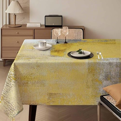 Tischdecke 100x140 cm Gelb Burgunderrot Modern Kunst Gemälde Tischdecke Abwaschbar Klein Rechteck Tablecloth Dekoration Aesthetic Tischdecken für Herbst Party Hochzeiten Feiertage Geburtstag