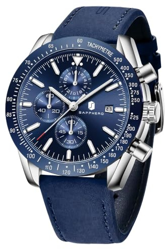 BENYAR Uhren Herren Analog Quarz Chronograph Herrenuhren Wasserdicht Datum Lederband Armbanduhr Lässig Business-Kleid fur Männer Klassische Elegantes Geschenk