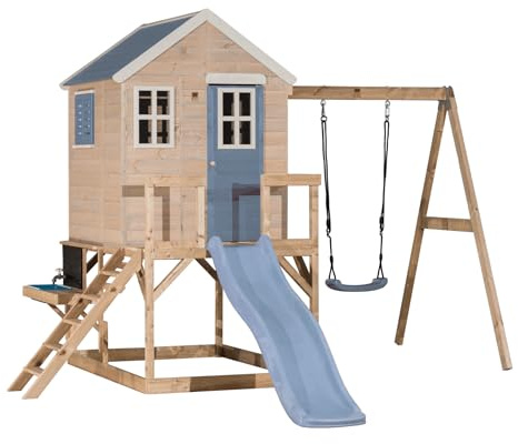 Wendi Toys M24-K Spielhaus Holz-FSC mit Rutsche, Schaukel, Stelzenhaus Garten Kinder Outdoor 330×350×242 cm, mit Küche, Wasserhahn, Sandbecken, wetterfest