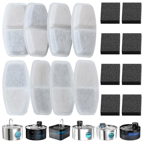 Zemiu Cat Water Fountain Filters 16 PCS– Compatible with 3.2L, 2.6L, 2.5L, 2.2L Pet Water Fountains,Triple Filtration, Premium Activated Carbon Foam,Universal Filter