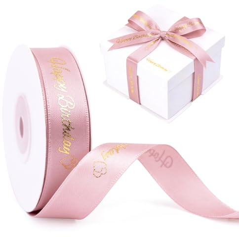 G2PLUS 15mm Roségold Geburtstagsband mit Goldfolie Happy Birthday: 22m Dekoration Geschenkband, Satinband für Geburtstag Geschenkverpackung, Dekoration