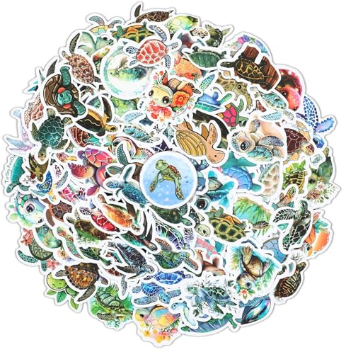 100 Stück Meeresschildkröten Aufkleber, Niedlich Kawaii Bunte Sea Turtle Stickers, Wasserfest Meeresschildkröte Aufkleber für Sammelalbum, Skateboard, Laptop Kinder Mädchen Teenager