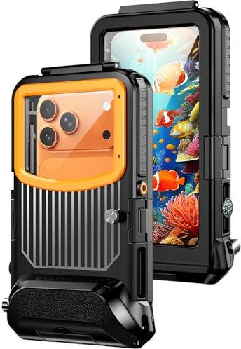 Hllhunkhe Underwater Phone Case for Snorkeling, Diving Waterproof Phone Case for Photo Video Outdoor Swimming Surfing for iPhone 17 16 15 14 13 12 11 Pro Max/XS/X, Black/Orange