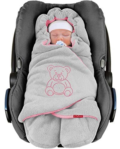 BYBOOM Einschlagdecke für Babyschale, Kindersitz und Kinderwagen, Universal Babydecke für Herbst und Winter, Warme Kuscheldecke mit Füßen für mehr Bewegungsfreiheit, Schützt Ihr Baby bestens vor Kälte