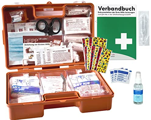 Erste-Hilfe-Koffer KITA nach aktueller DIN 13157 für Betriebe inkl. Hygiene-Gel + kindgerechter Pflaster + Verbandbuch -DSGVO-konform- K15