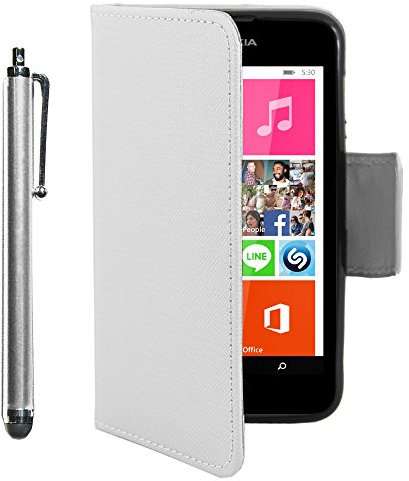 ebestStar - Coque Compatible avec Nokia Lumia 530 Etui PU Cuir Housse Portefeuille Porte-Cartes Support Stand + Stylet, Blanc [Appareil: 119.7 x 62.3 x 11.7mm, 4.0'']
