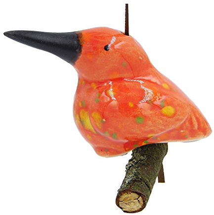 osters muschel-sammler-shop Kleiner Keramik Vogel sitzend auf Holz-AST zum aufhängen mit Band, Größe 6,5cm - sehr dekorativ - Hochzeitsgeschenk - Geschenk- Wanddekoration - Mobile (rot)