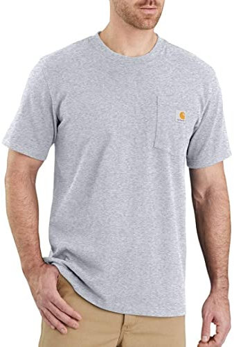 Carhartt Men's Relaxed Fit Heavyweight Short-Sleeve K87 Pocket T-Shirt, Heather Grey, XXL