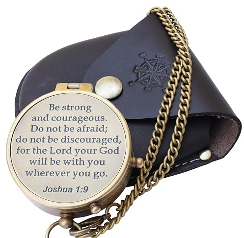 NEOVIVID Kompass mit Gravur Be Strong and Courageous, Geschenkidee zur Konfirmation, Taufgeschenk