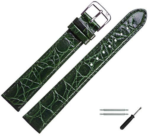 MARBURGER Uhrenarmband 14mm Leder Gruen Silber XL Kroko Prägung Mit Naht - Montage Set 6811460000120