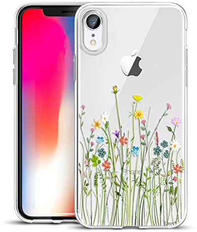 Unov Case Compatible with iPhone XR Case Clear with Pattern Slim Protective Soft TPU Bumper Embossed Design Shock Absorption 6.1 Inch (Flower Bouquet)