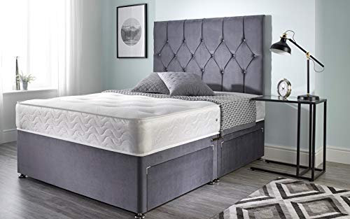 Bed Centre Ziggy Grey Plush Sprung Memory Foam Divan Bed with Mattress – Single (90×190 cm) | No Headboard, No Drawers | Orthopaedic Medium‑Firm Support | UK Made