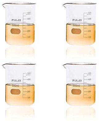ULAB Scientific Glass Beaker Set, Vol. 500ml, 3.3 Borosilicate Griffin Low Form with Printed Graduation, Pack of 4, UBG1016