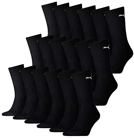 PUMA 18 Paar Socken Cush Crew Sportsocken Tennis Socken Unisex, Farbe:200 - Schwarz, Socken & Strümpfe:35-38