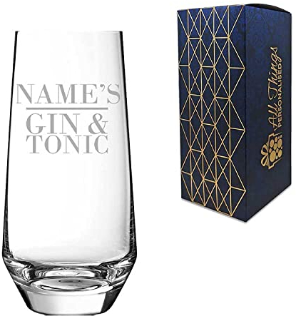 Personalised Engraved Novelty Lima Hiball Tumbler Name's Gin and Tonic Gift Boxed, Modern Stylish Glass, Engraved in The UK, Gift for Her, Holds Up to 450ml/15.2oz