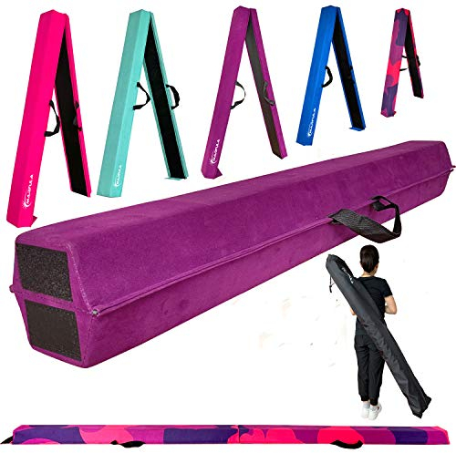 Marfula Gymnastik-Balken, zusammenklappbar, extra fest, Wildlederbezug, rutschfeste Unterseite mit Tragetasche, für Kinder/Erwachsene, 1,8 m (Violett, 1,8 m)