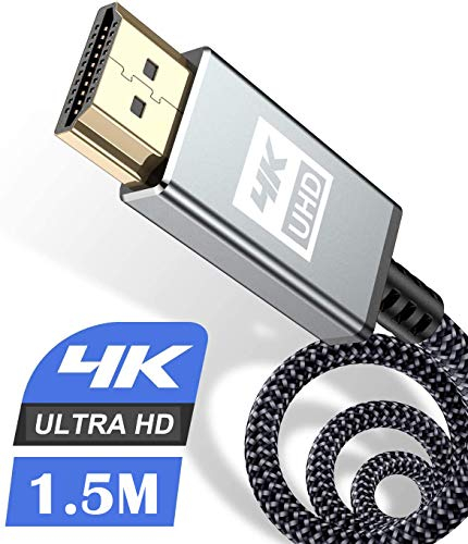 Câble HDMI 4K 1.5m,Câble HDMI 2.0 Haute Vitesse par Ethernet en Nylon Tressé Supporte 4K@60Hz 2K@144Hz 3D/HDR Retour Audio-Cordon HDMI pour Lecteur Blu-Ray/ PS3/PS4/ TV 4K Ultra HD/Ecran (Gris)