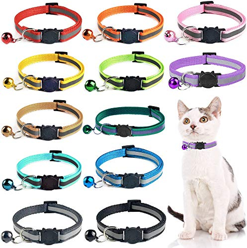 Katzenhalsband Reflektierendes,12 Stück Verstellbar katzenhalsbänder Katzenhalsbänder mit Glocke und sicherheitsverschluss,für die meisten Hauskatzen