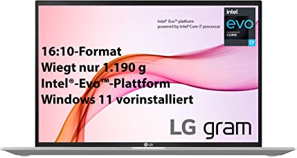 LG Gram 16Z90P-G.AA79G ordenador portatil Plata Portátil 40.6 cm (16) 11th gen Intel® Core i7 16 GB LPDDR4x-SDRAM 1000 GB SSD