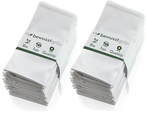 BewusstGrün - 24 Nachhaltige Stoffservietten weiß + Faltanleitungen I 45x45 cm I 100% Bio-Baumwolle - Aufwertung des Tisches für Anlässe und Alltag