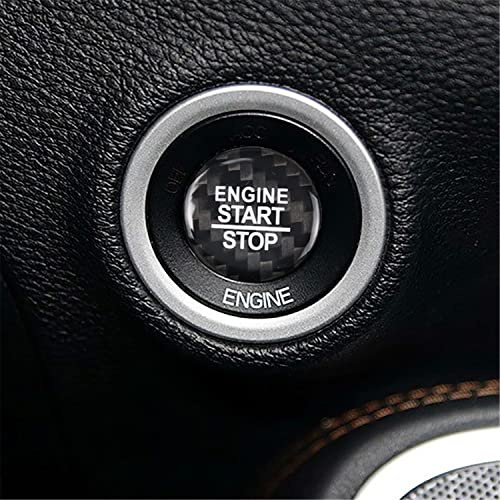 M.JVisun Kohlefaser Ein Knopf Start Taste Deckel Trimmen Zündung Schalter Aufkleber für Dodge Challenger SRT Charger Durango für Jeep Compass Cherokee Grand Cherokee Grand Commander PHEV - Schwarz