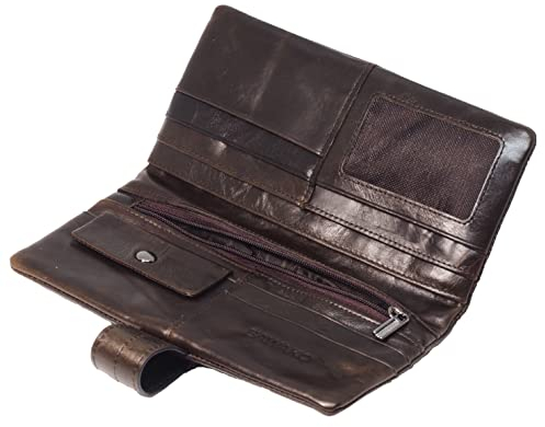 BAWAKO Geldbörse aus Echtleder RFID-Blocher Münzfach mit Druckknopf extrem Großfach mit Reißverschluss Lange Portemonnaie Groß Geldbeutel Wallet