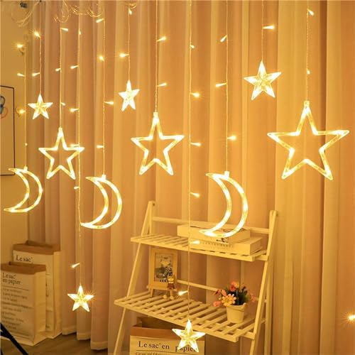 Sunshine smile Lichterkette Sternenvorhang Warmweiß,Lichtervorhang Weihnachten Fenster,Schneeflocke Lichtervorhang fenster led,LED Schneeflocke Lichterketten (Warmweiß)