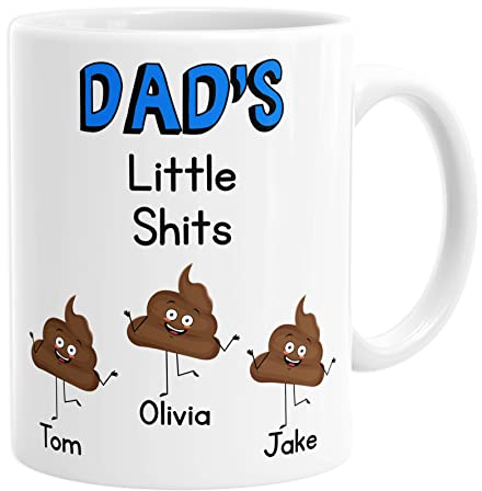 Personalised Dad's Little Shits Mug, Funny Father's Day Gift, Custom Names, Coffee Mug, Tea Cup, Gifts for Dad, from The Kids, Birthday Christmas