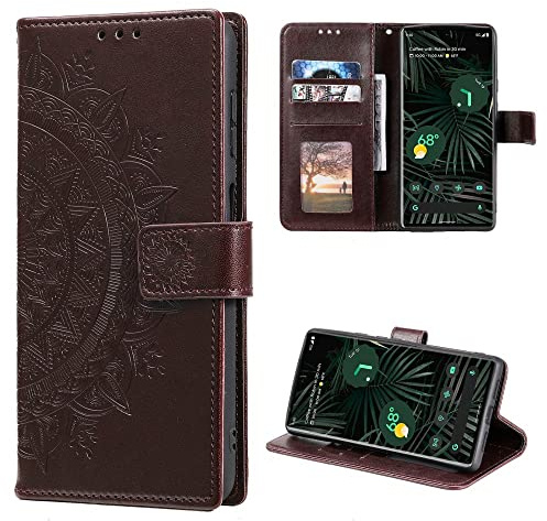 CoverKingz Schutzhülle kompatibel mit Google Pixel 6 Pro - Handycover mit Kartenfach Schutztasche Wallet - Flip Case klappbar Motiv Mandala Braun