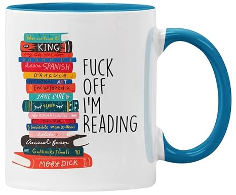 Plumfoolery F**k Off I'm Reading Mug Gift for Bookworm, Funny Profanity Cup (Blue)