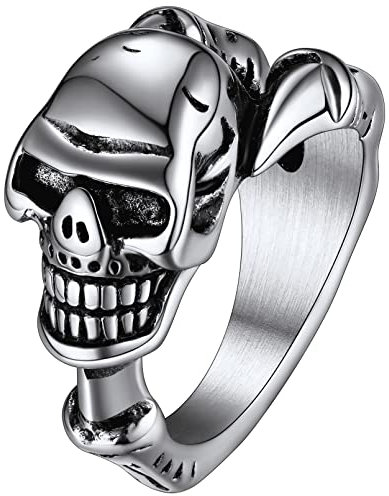 FaithHeart Edelstahl Herren Männer Fingerring Punk Gotik Totenschädel Finger Fingerring Biker Ring für Weihnachten Halloween